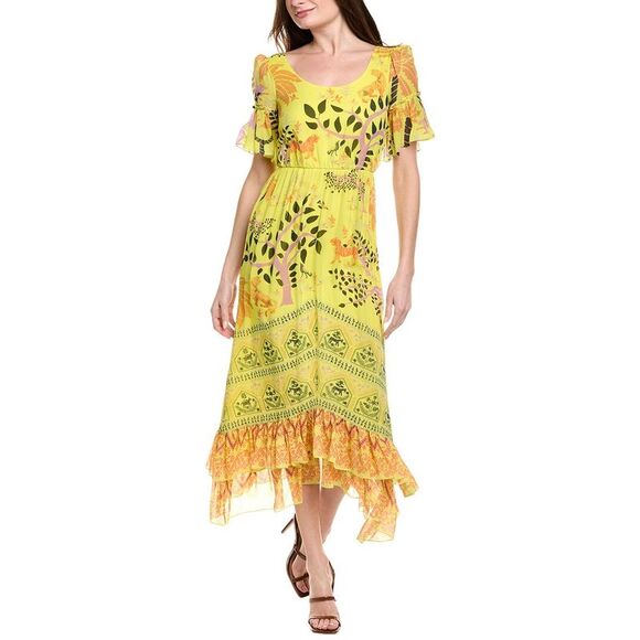 Saloni WomensSilk Midi Dress, Yellow